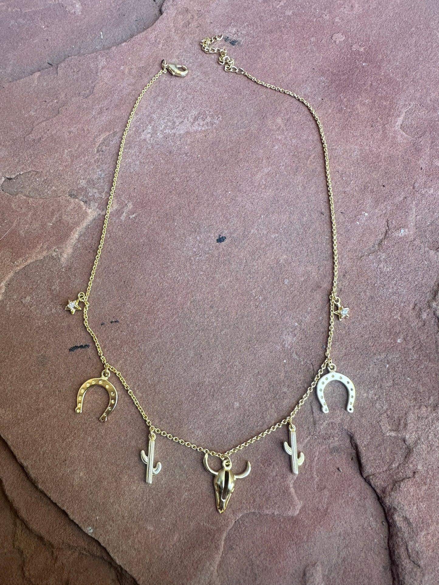 “The Golden Collection” Handmade 14k Gold Plated Western Charm Necklace