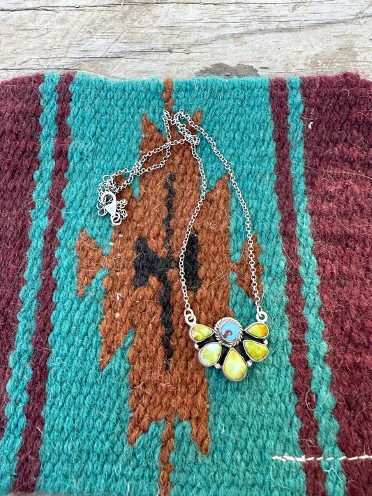 Beautiful Handmade Sterling Silver, Golden Hills Turquoise & Palomino Turquoise Crescent Necklace