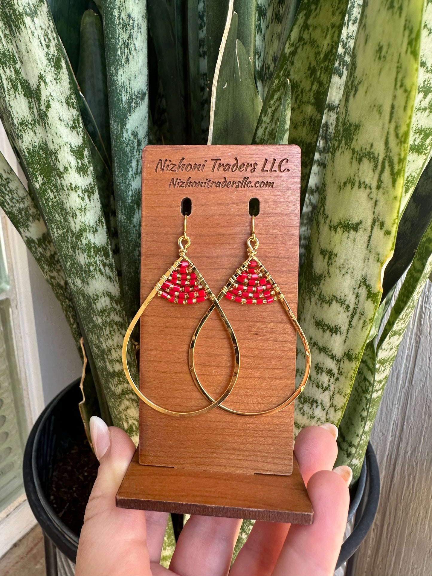 “The Golden Collection” Boho Shimmer Handmade Red Beaded & 14k Gold Plated Earrings