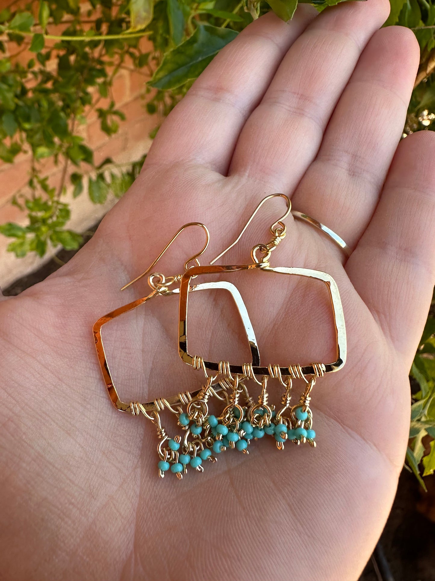 “The Golden Collection” Backyard Blues Handmade Turquoise Beaded & 14k Gold Plated Earrings