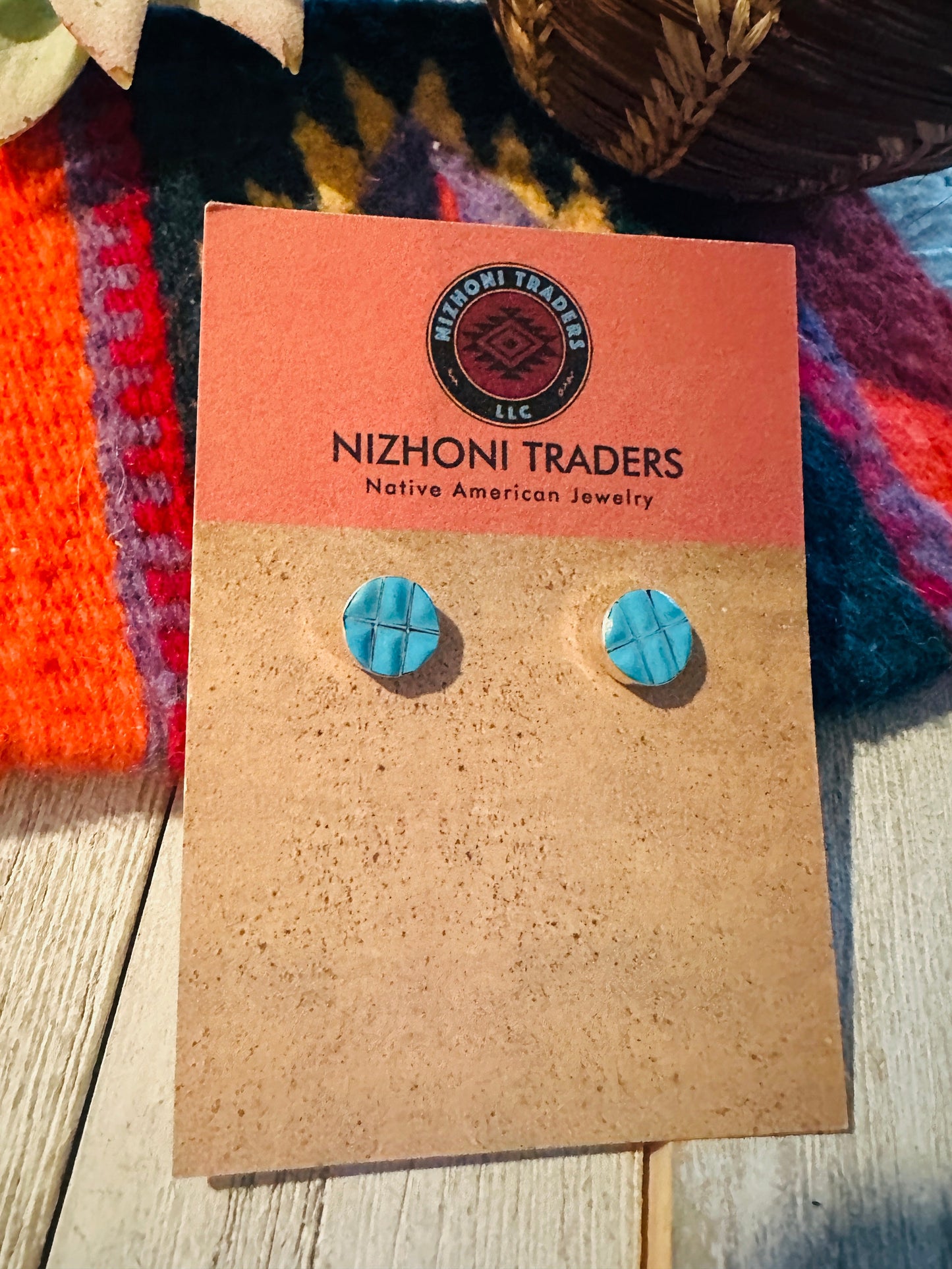 Zuni Sterling Silver & Turquoise Inlay Stud Earrings