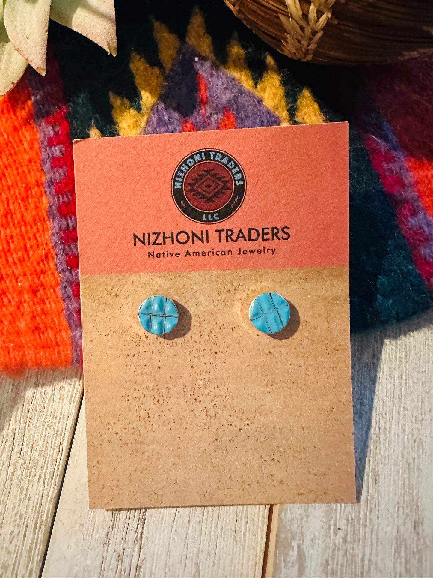 Zuni Sterling Silver & Turquoise Inlay Stud Earrings