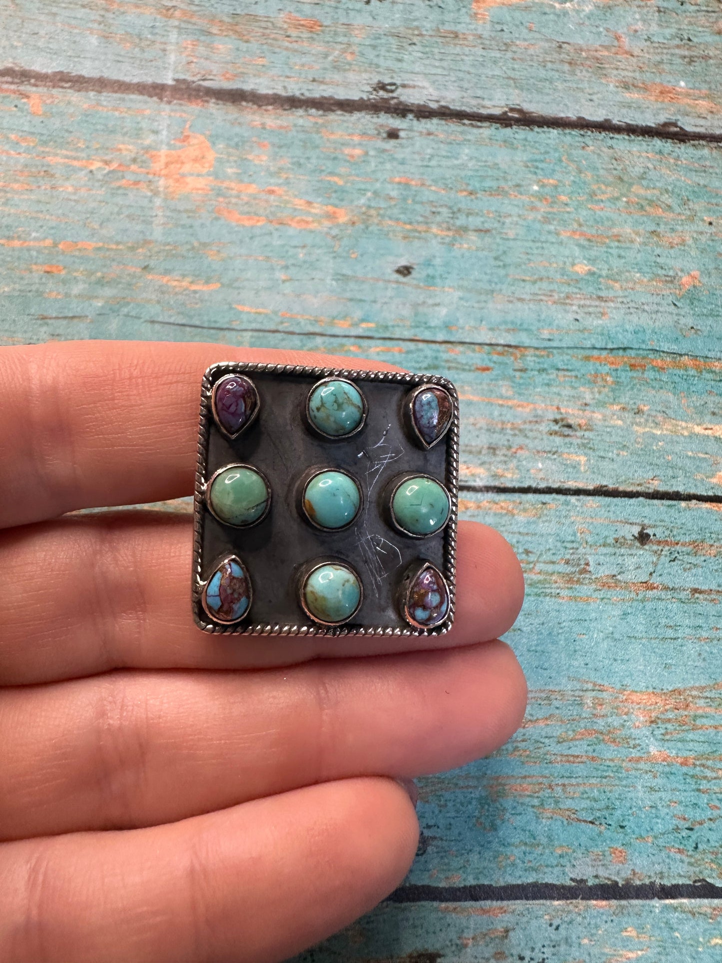 Beautiful Handmade Purple Dream Mojave, Turquoise And Sterling Silver Adjustable Ring