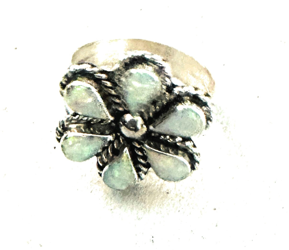 Zuni Sterling Silver & White Opal Flower Ring