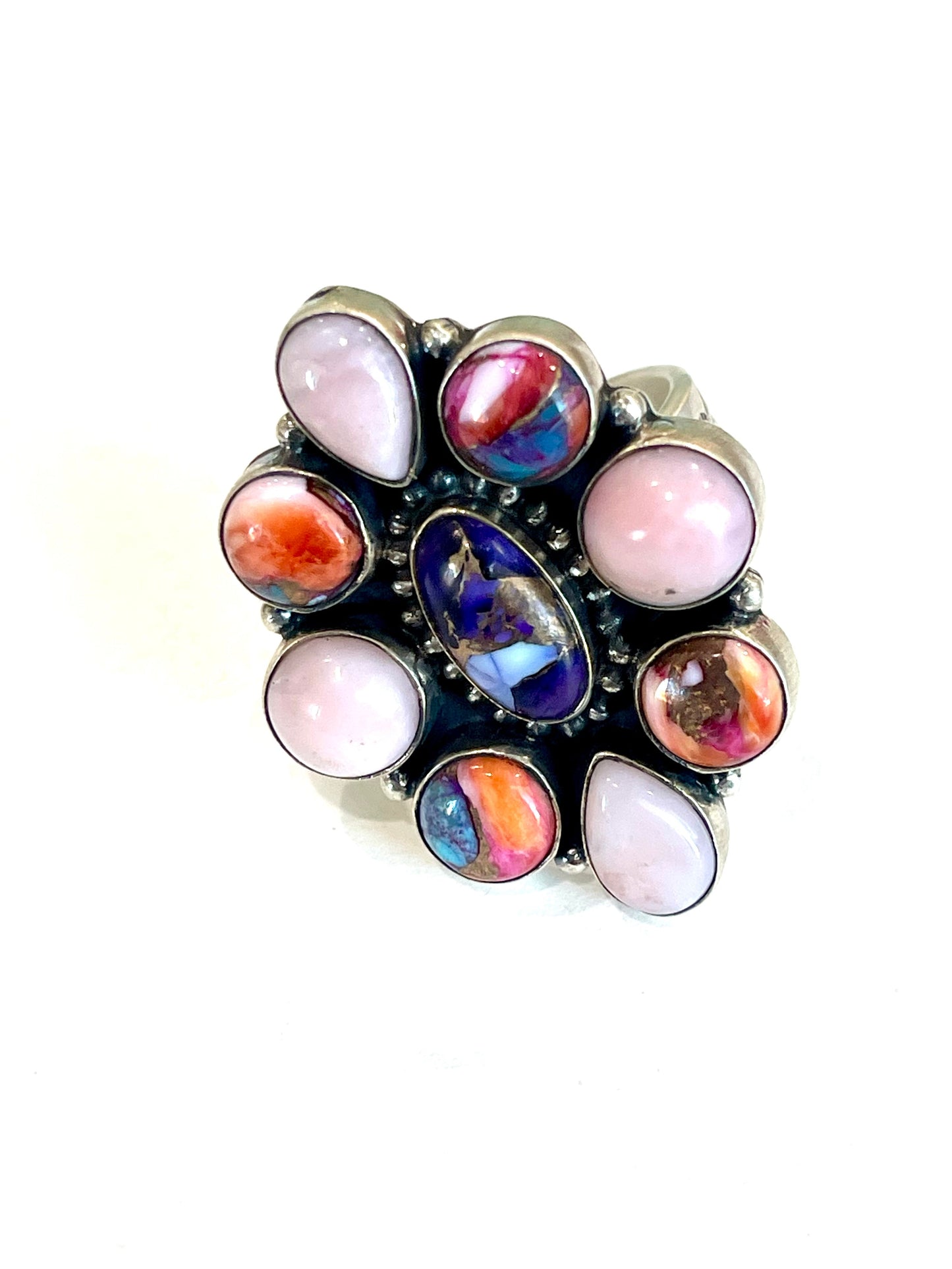 Beautiful Handmade Multi Stone And Sterling Silver Adjustable Ring