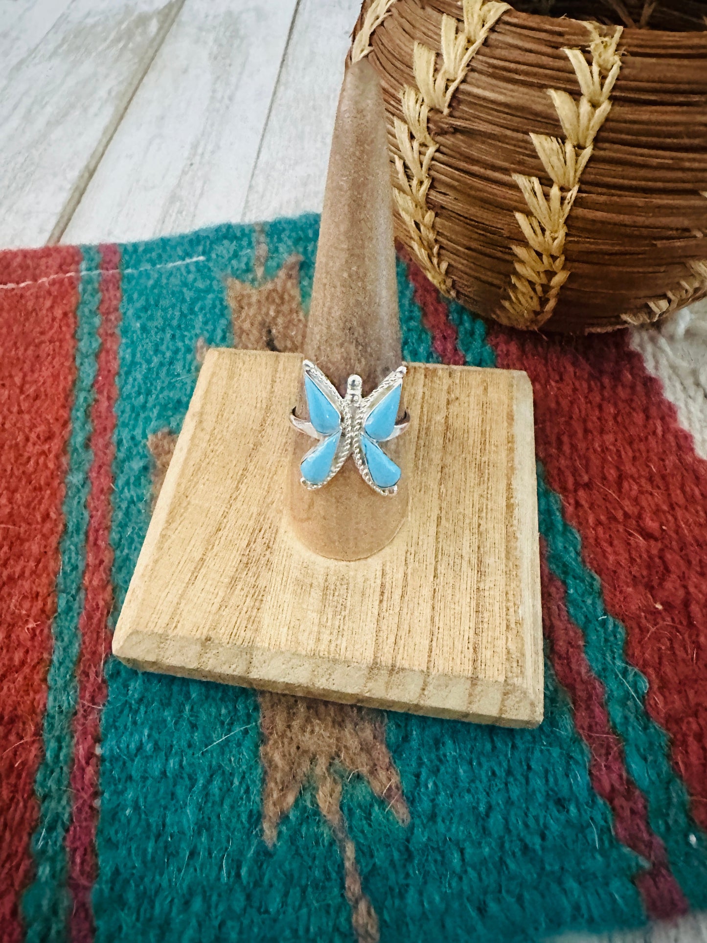 Zuni Sterling Silver & Turquoise Butterfly Ring