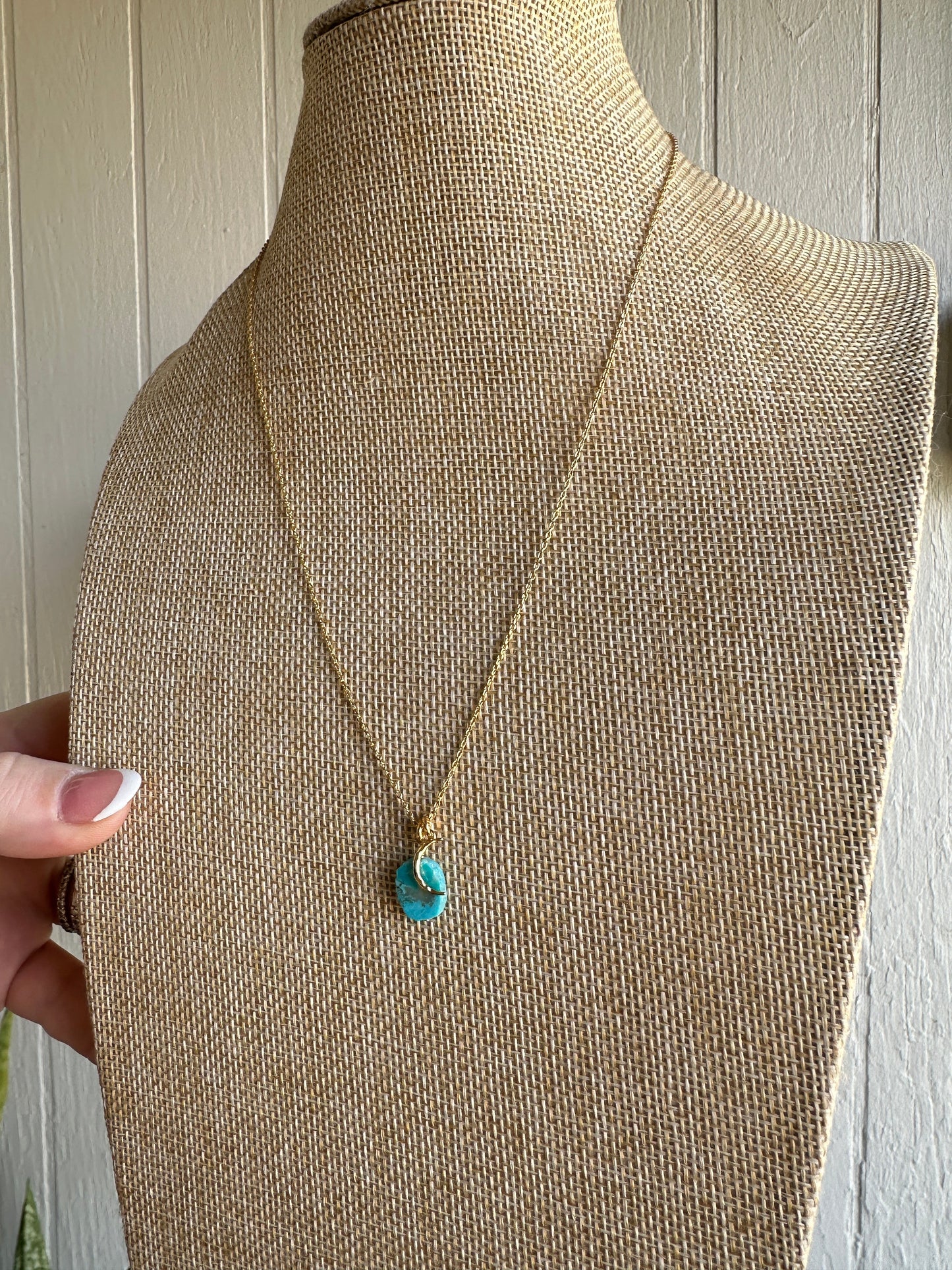 “The Golden Collection” MOON Handmade Natural Turquoise 14k Gold Plated Necklace