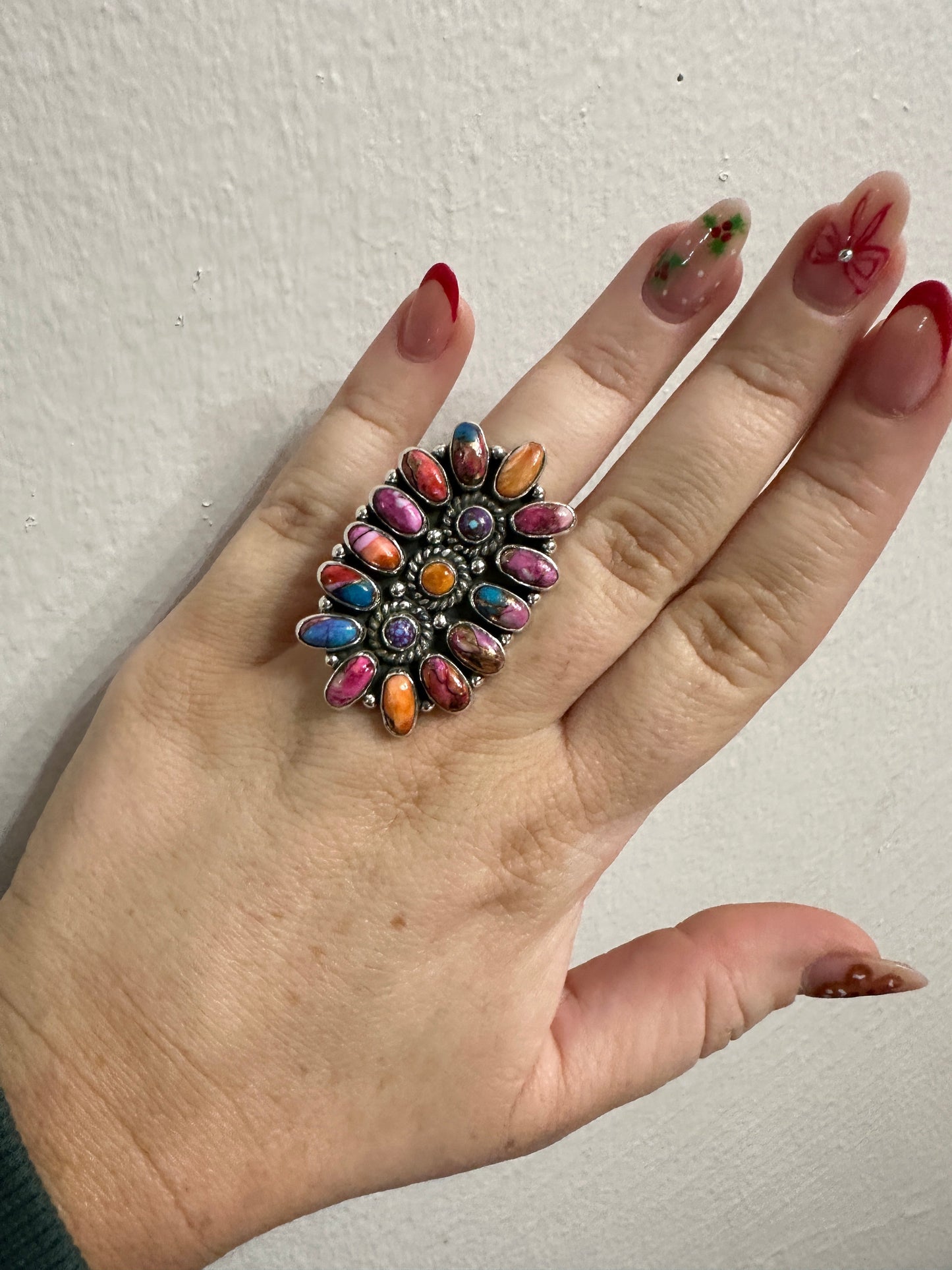 Beautiful Handmade Pink Dream Mojave, Turquoise And Sterling Silver Adjustable Ring