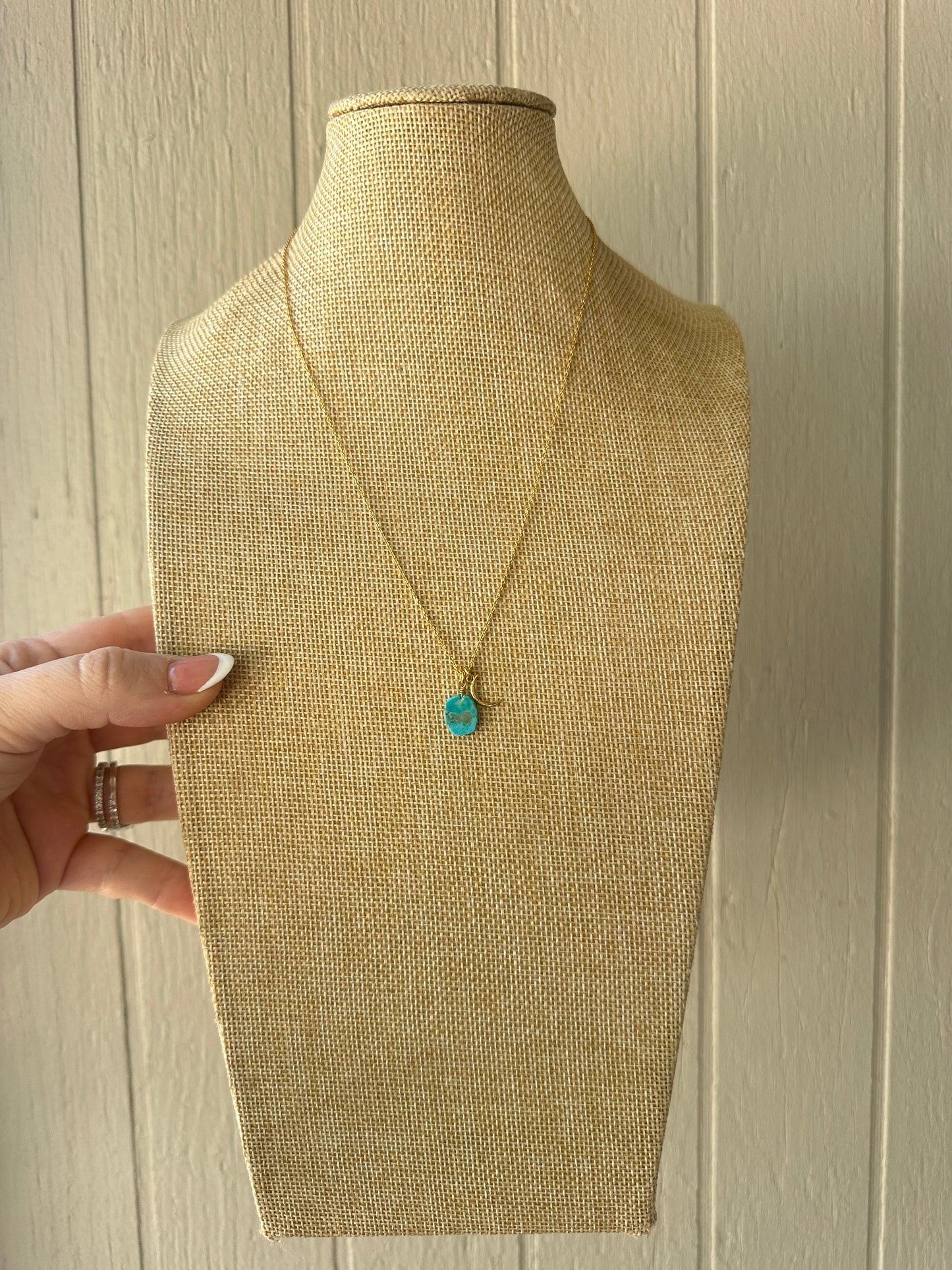 “The Golden Collection” MOON Handmade Natural Turquoise 14k Gold Plated Necklace