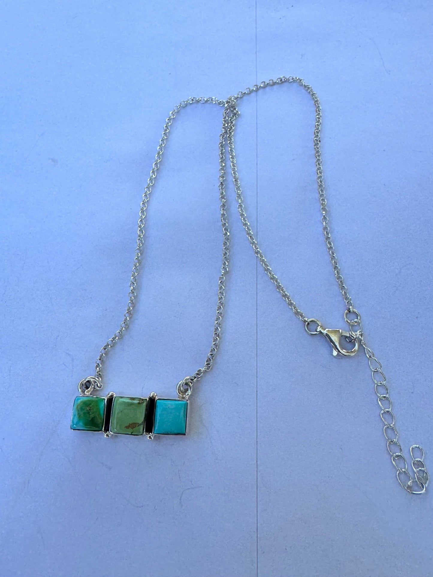 Beautiful Handmade Sterling Silver & Sonoran Mountain Turquoise 3 Stone Bar Necklace STYLE 2