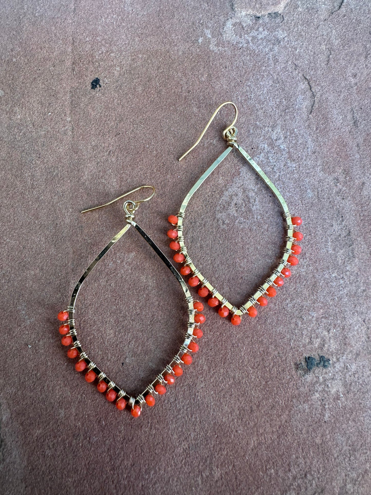 “The Golden Collection” Peach Sunset Handmade Coral Colored Beaded & 14k Gold Plated Earrings