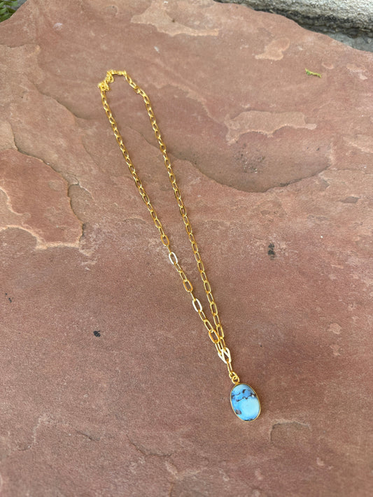 “The Golden Collection” THE GOLDIES Handmade Natural Golden Hills Turquoise 14k Gold Plated Necklace OVAL