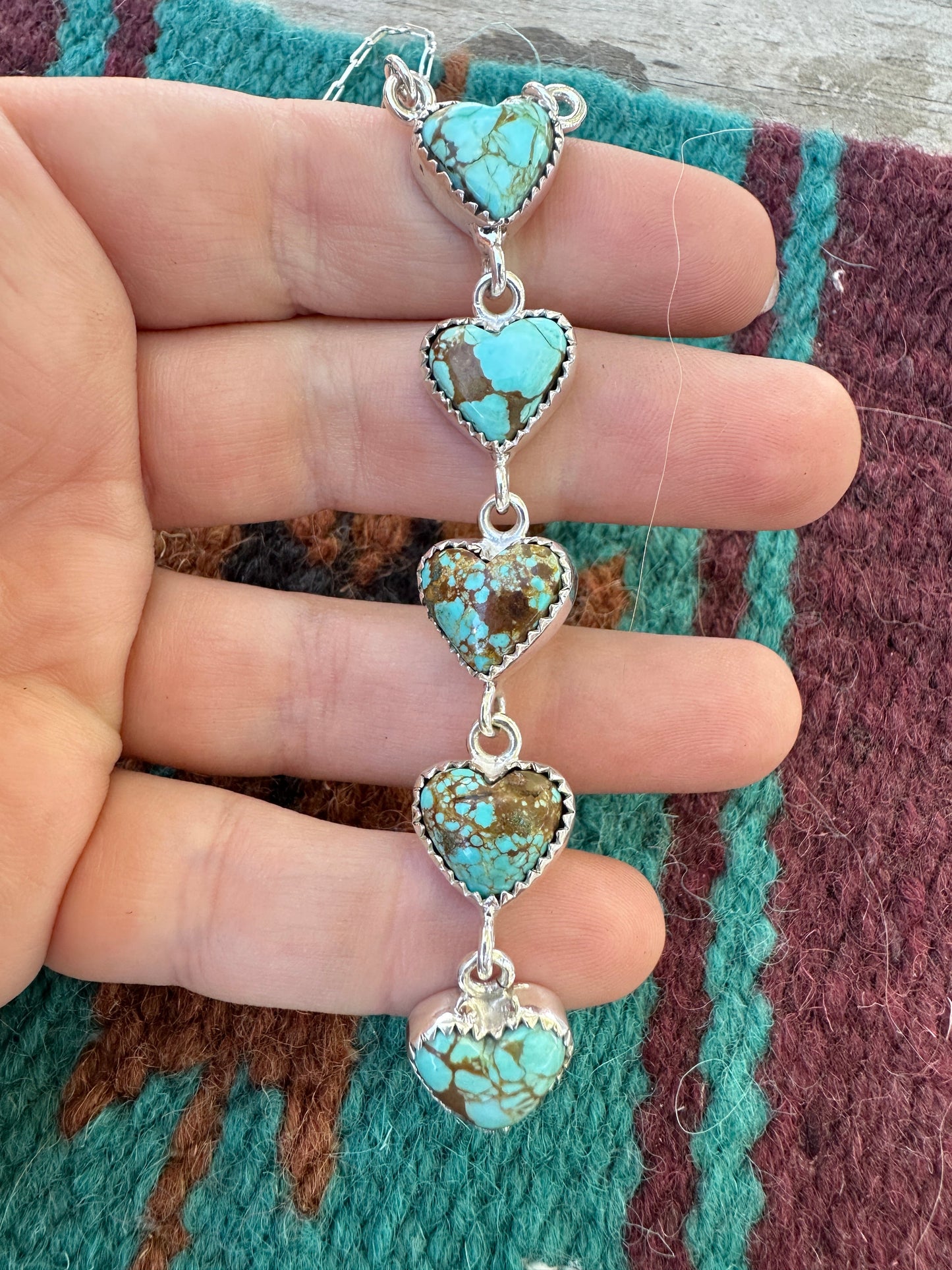 Beautiful Handmade Sterling Silver & Number 8 Turquoise Drop Heart Necklace