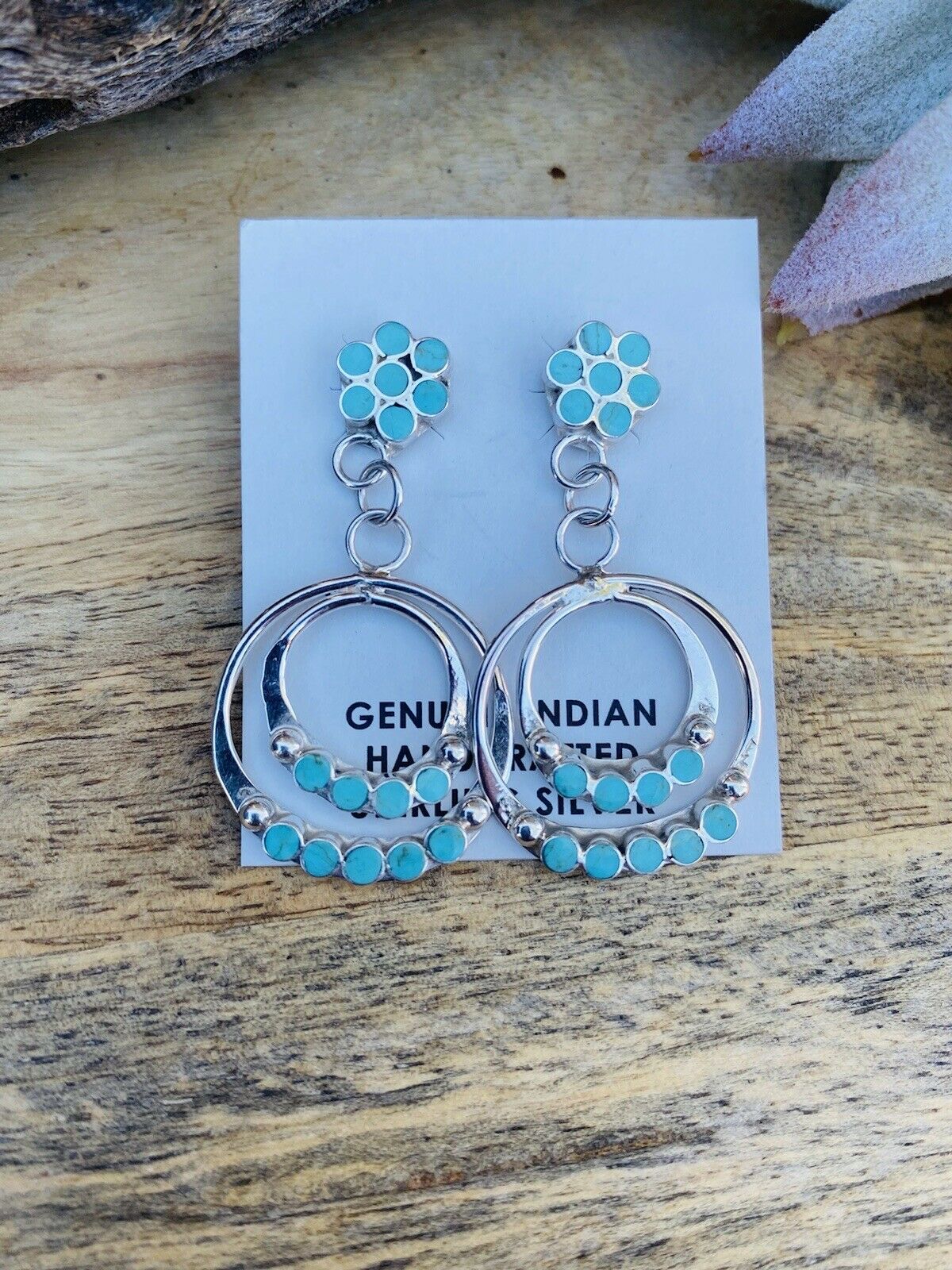 Zuni Sterling Silver & Turquoise Dangle Earrings