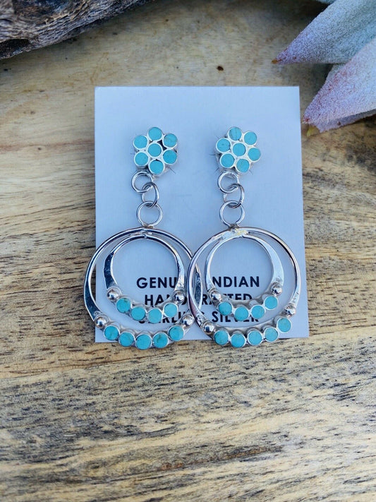 Zuni Sterling Silver & Turquoise Dangle Earrings