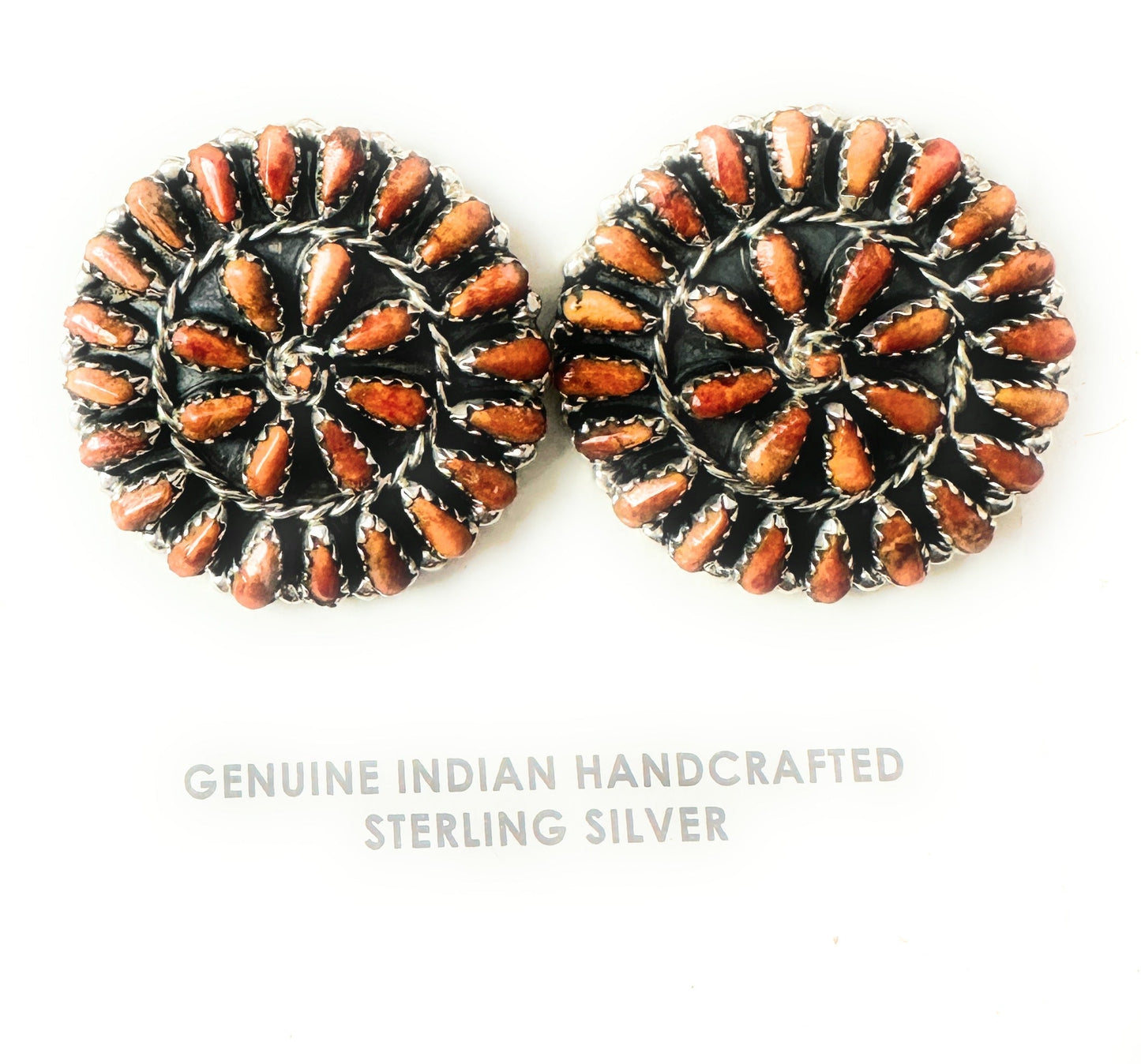 Zuni Sterling Silver & Spiny Oyster Needlepoint Post Earrings