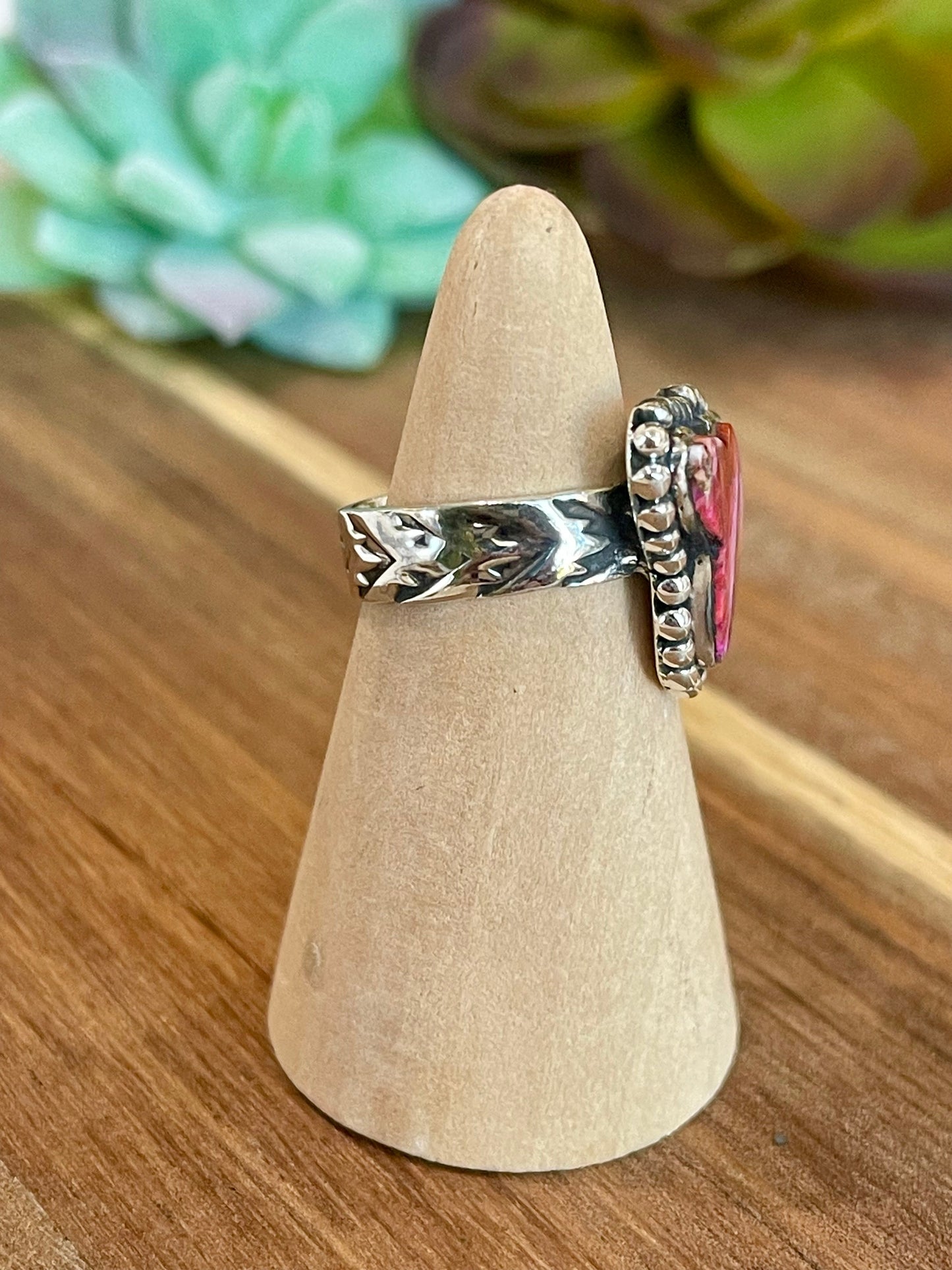 Beautiful Handmade Pink Dream Mojave And Sterling Silver Adjustable  Cow Head Ring