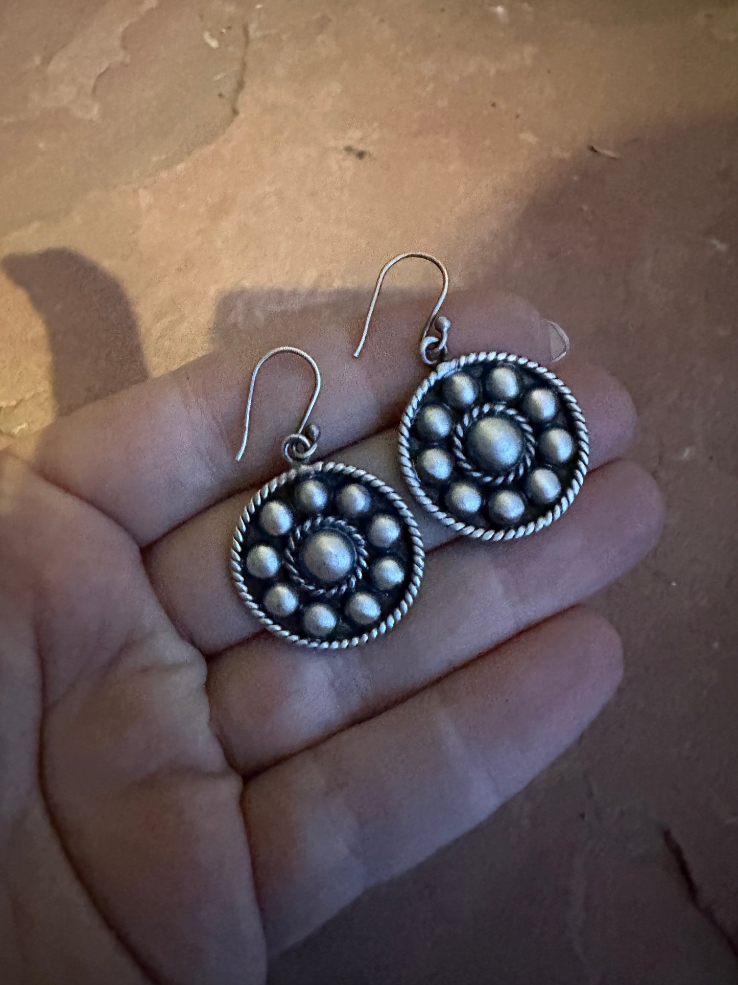 Handmade Sterling Silver Ball Circle Hook Dangle Earrings