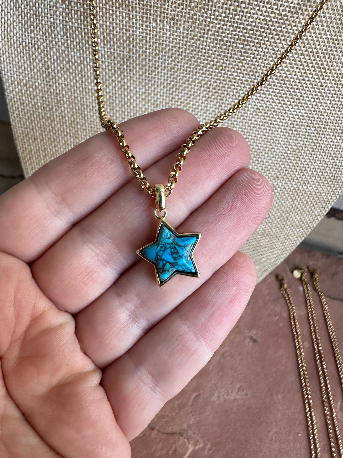 “The Golden Collection” Turquoise STAR Handmade Turquoise Gold Plated Necklace 18 Inches