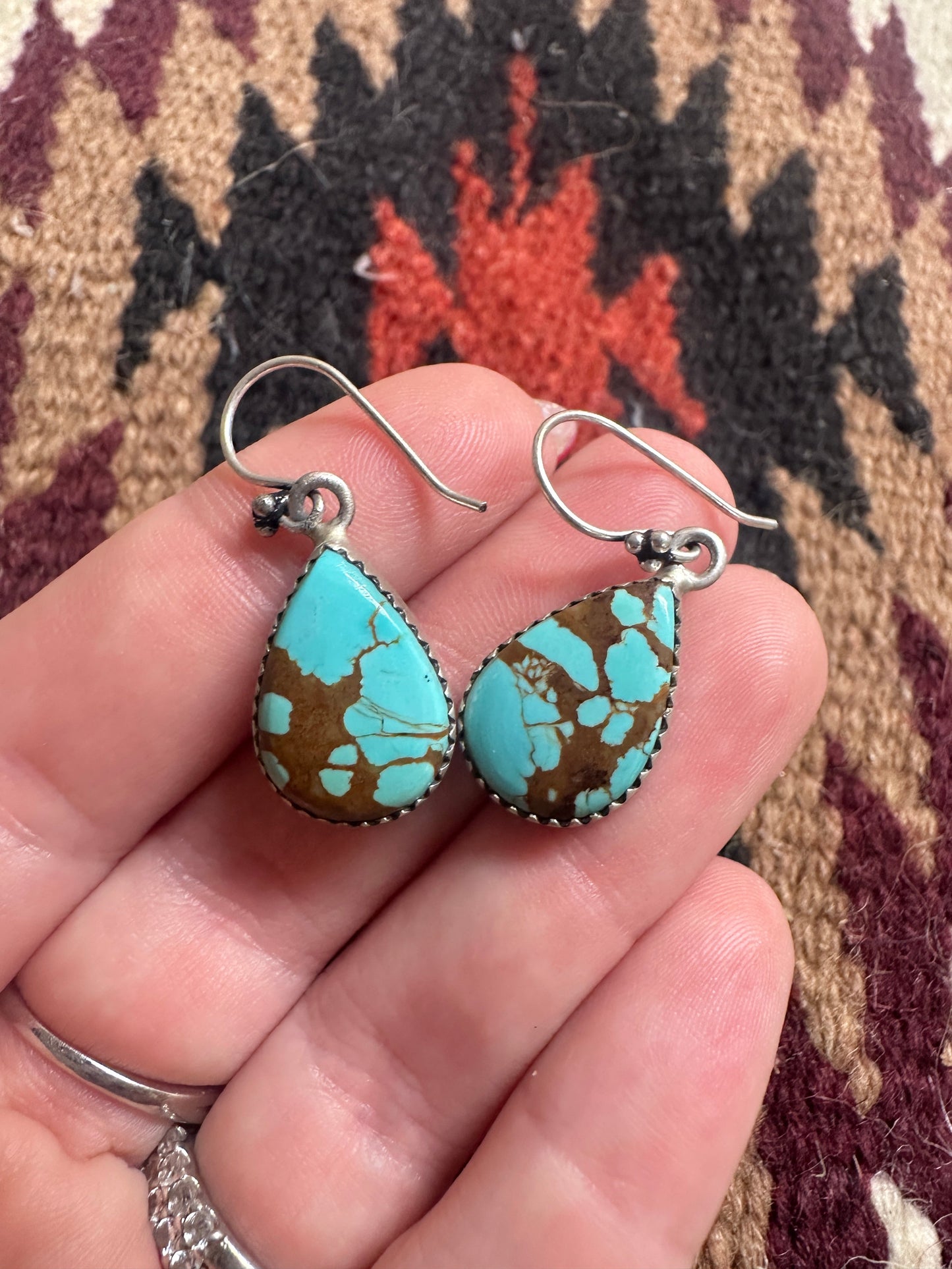 Handmade Number 8 Turquoise & Sterling Silver Hook Dangle Earrings