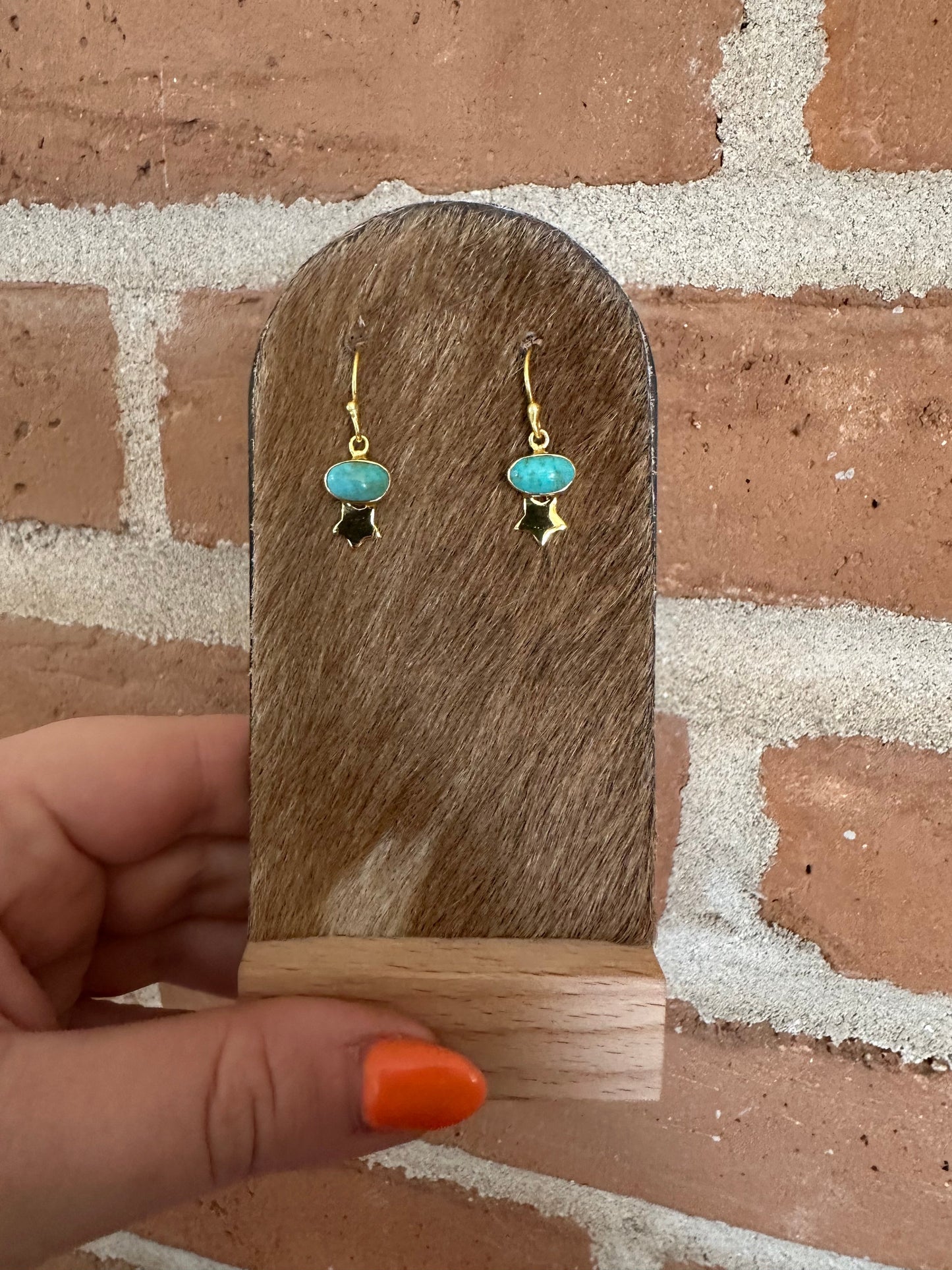 “The Golden Collection” Natural Turquoise Handmade 14k Gold Plated Star Earrings