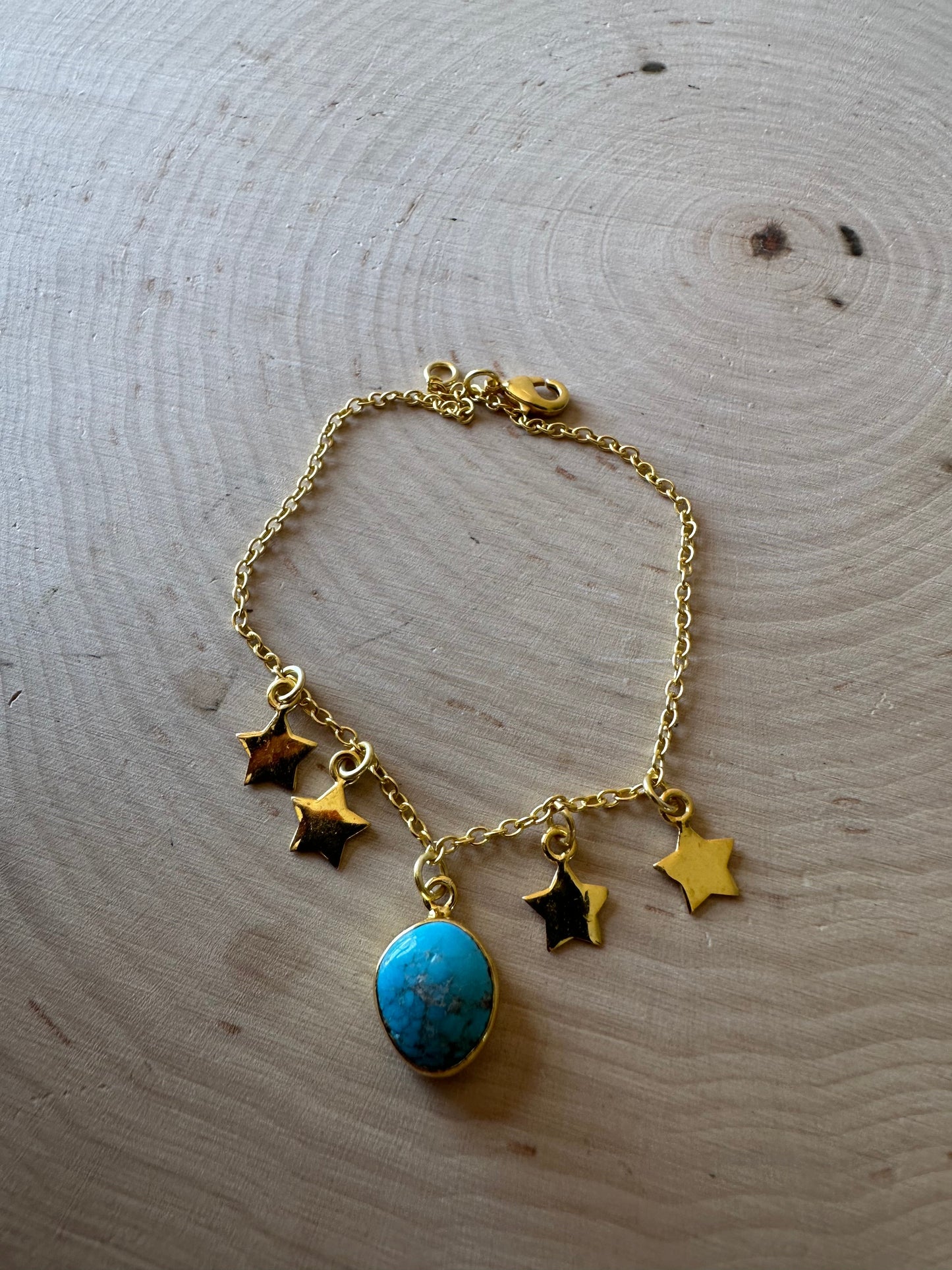 “The Golden Collection” Handmade Natural Turquoise 14k Gold Plated Star Bracelet