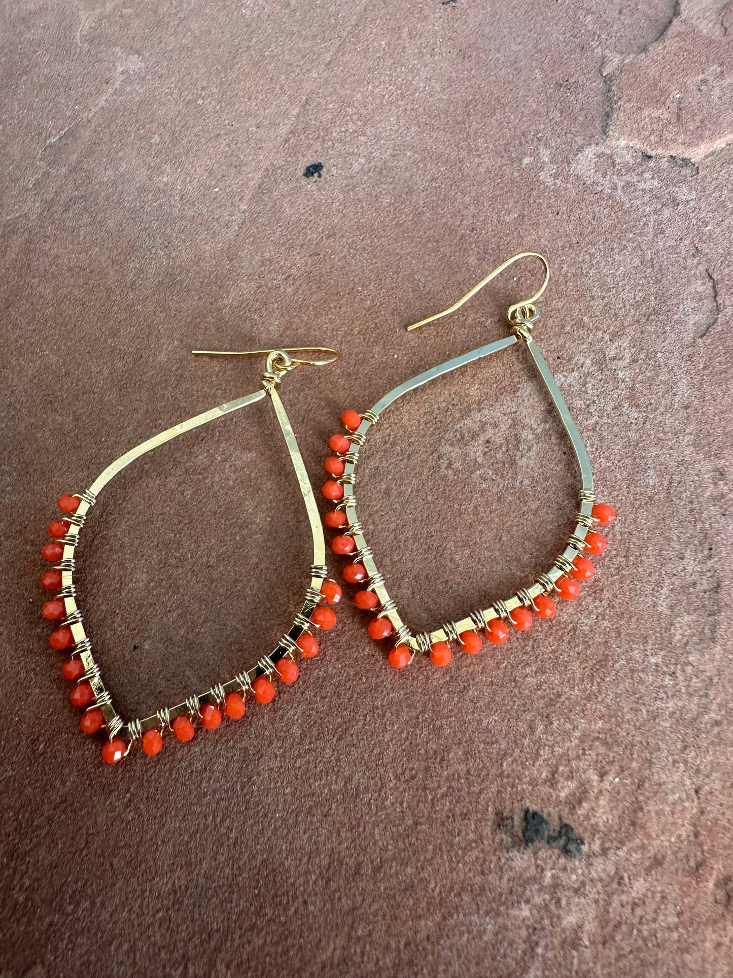 “The Golden Collection” Peach Sunset Handmade Coral Colored Beaded & 14k Gold Plated Earrings