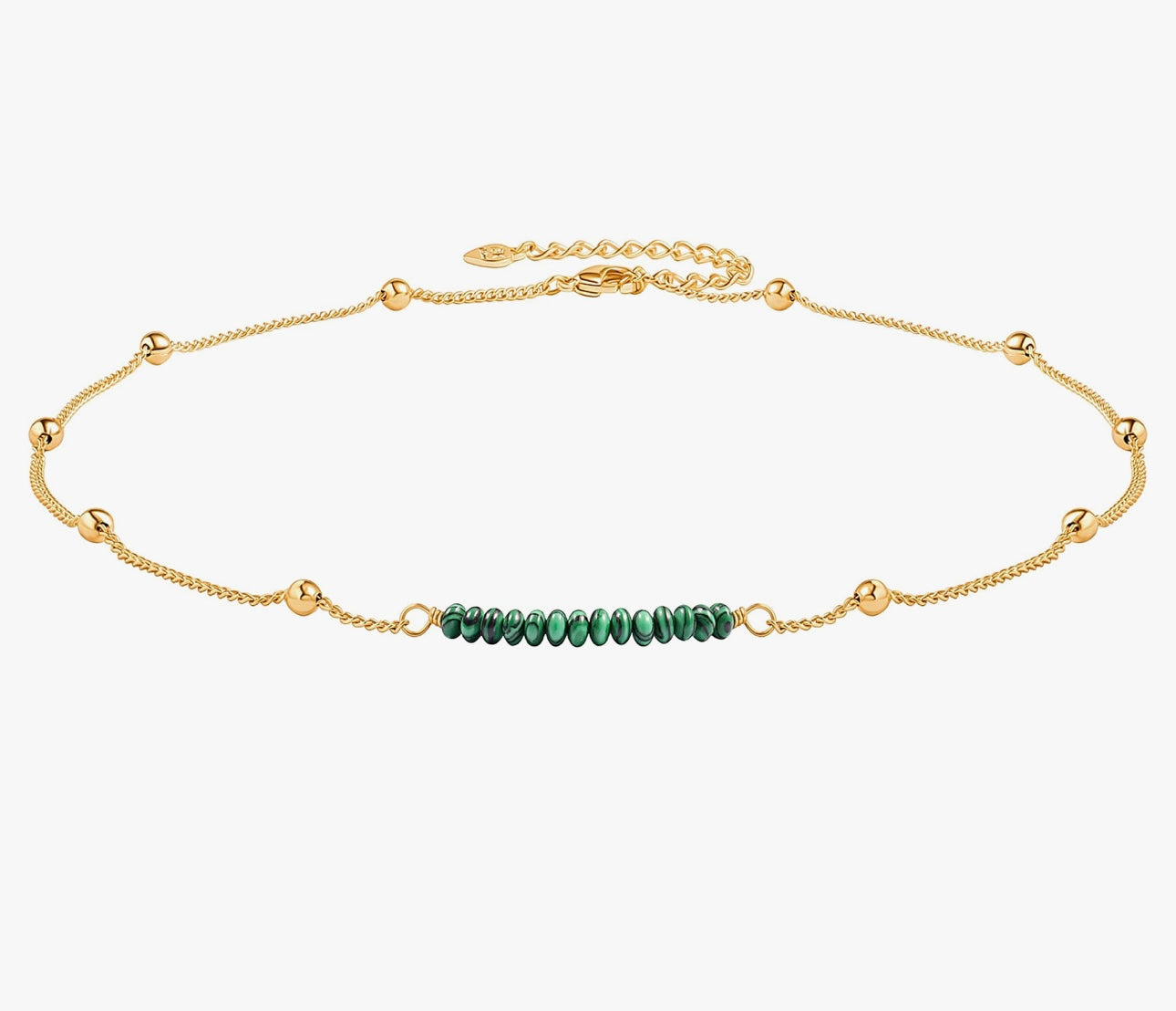 “The Golden Collection” Wild Heart Handmade Malachite Beaded 18k Gold Plated Necklace