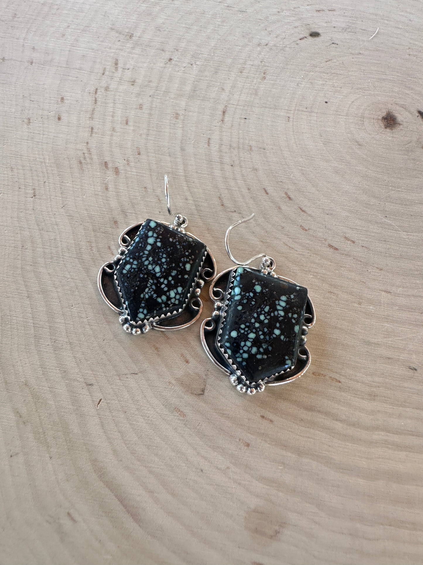 Handmade New Lander Turquoise and Sterling Silver Dangles