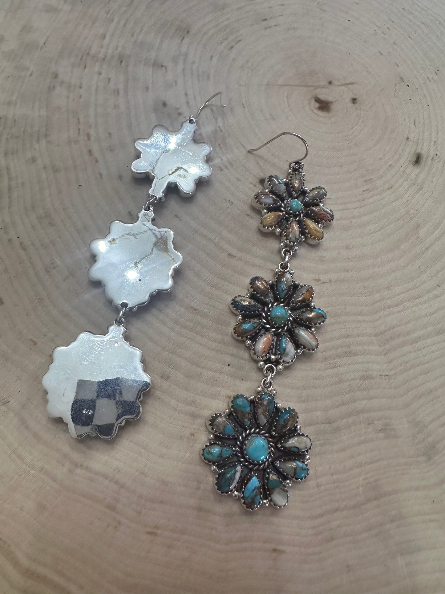 Cassidy Collection “Better Than Revenge” Handmade Spice, Turquoise and Sterling Silver Flower Dangle Earrings