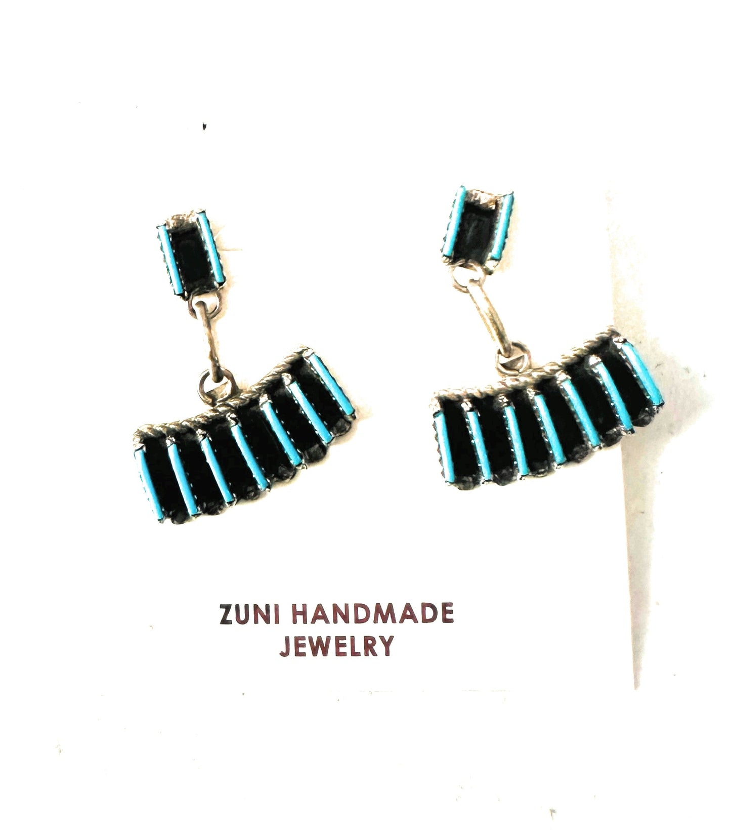 Zuni Turquoise & Sterling Silver Needlepoint Dangle Earrings