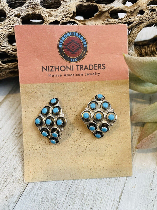 Zuni Sterling Silver & Turquoise Snake Eye Style Dangle Earrings