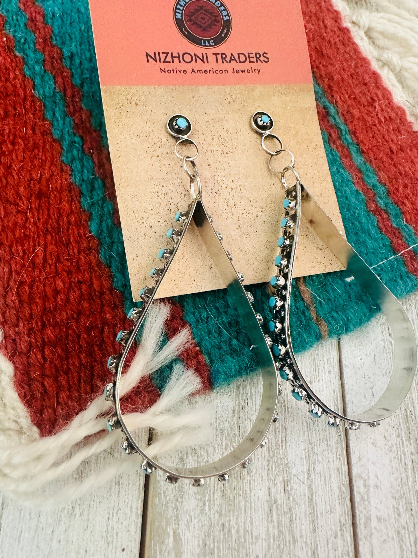 Zuni Turquoise & Sterling Silver Snake Eye Dangle Earrings