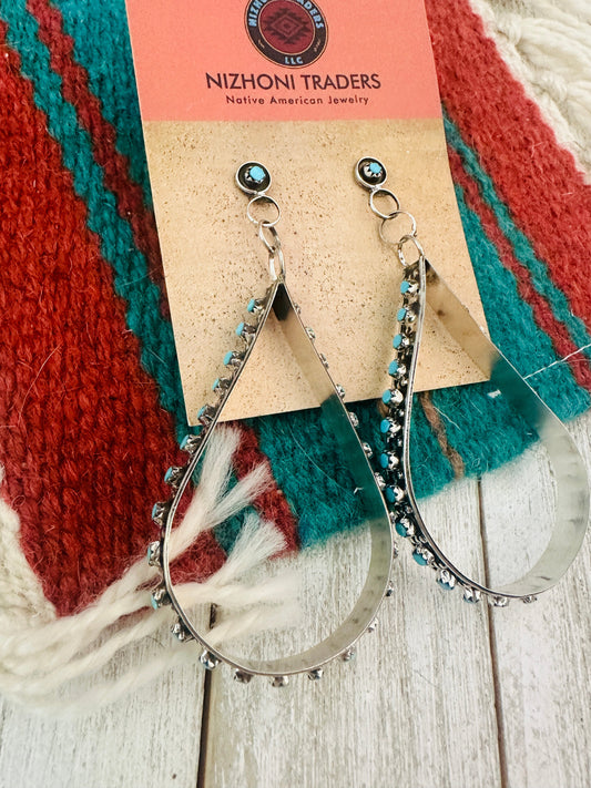 Zuni Turquoise & Sterling Silver Snake Eye Dangle Earrings