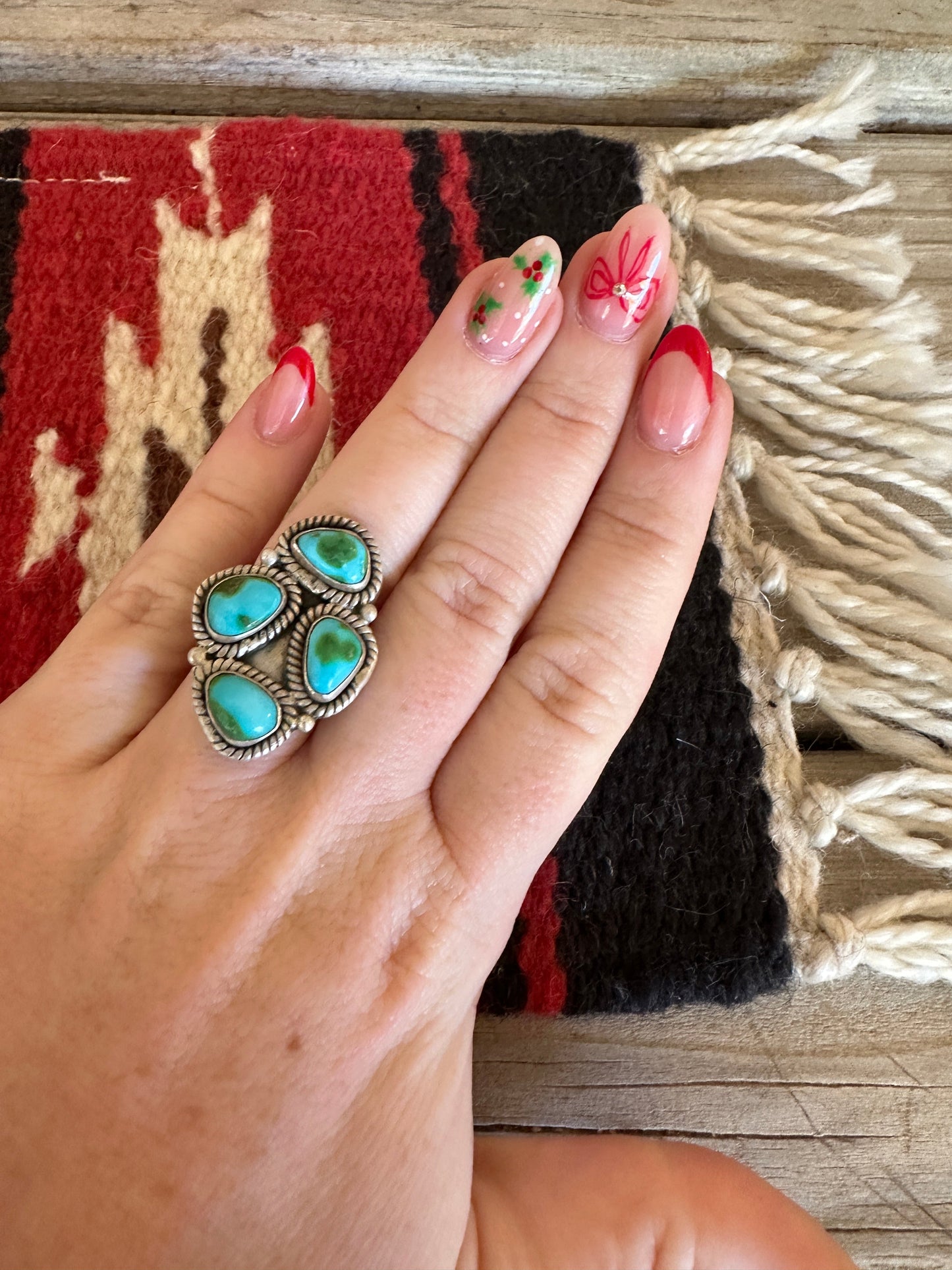 Beautiful Handmade Sonoran Mountain Turquoise And Sterling Silver Adjustable 4 Stone Ring