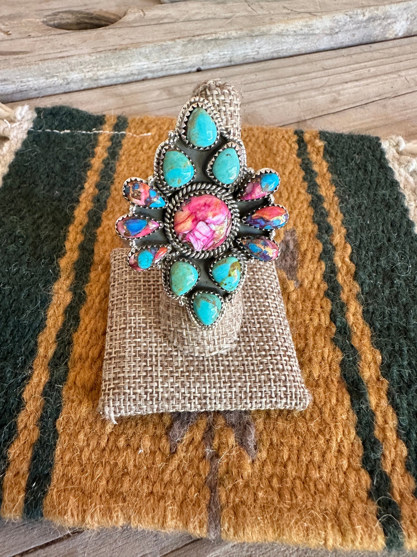 Beautiful Handmade Pink Dream Mojave, Turquoise And Sterling Silver Adjustable Ring 1