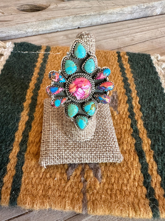 Beautiful Handmade Pink Dream Mojave, Turquoise And Sterling Silver Adjustable Ring 1