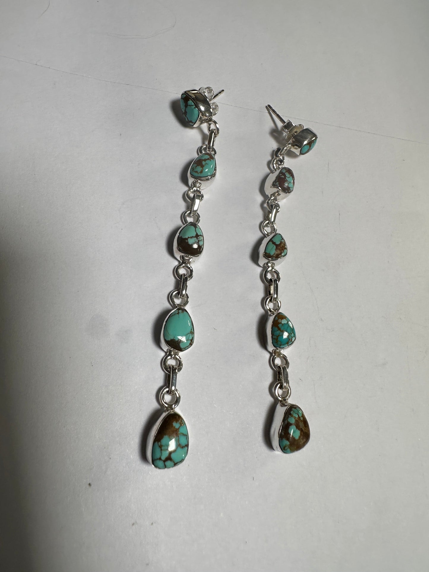 Handmade Number 8 Turquoise and Sterling Silver 5 Stone Dangles