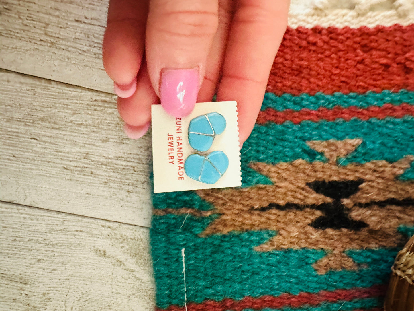 Zuni Sterling Silver & Turquoise Inlay Stud Heart Earrings