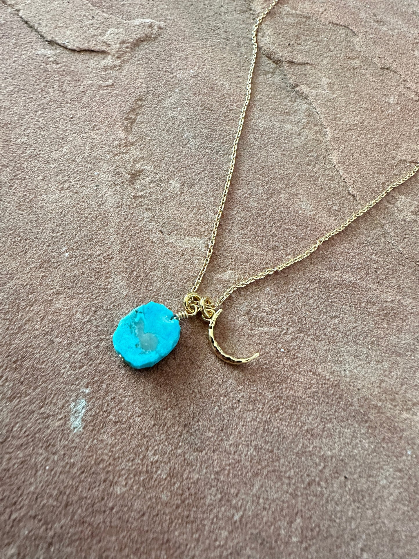 “The Golden Collection” MOON Handmade Natural Turquoise 14k Gold Plated Necklace