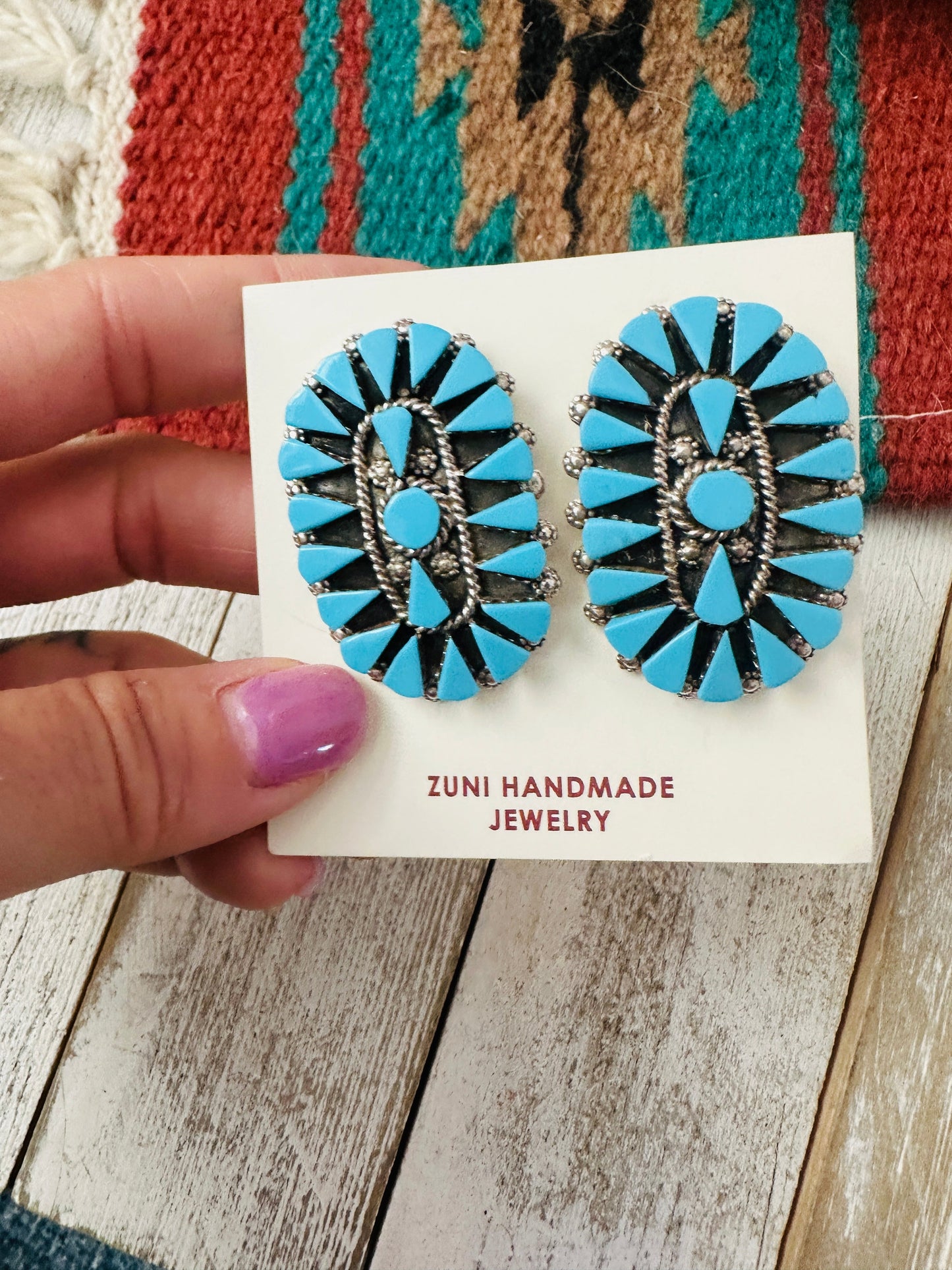 Zuni Sterling Silver & Turquoise Cluster Post Earrings