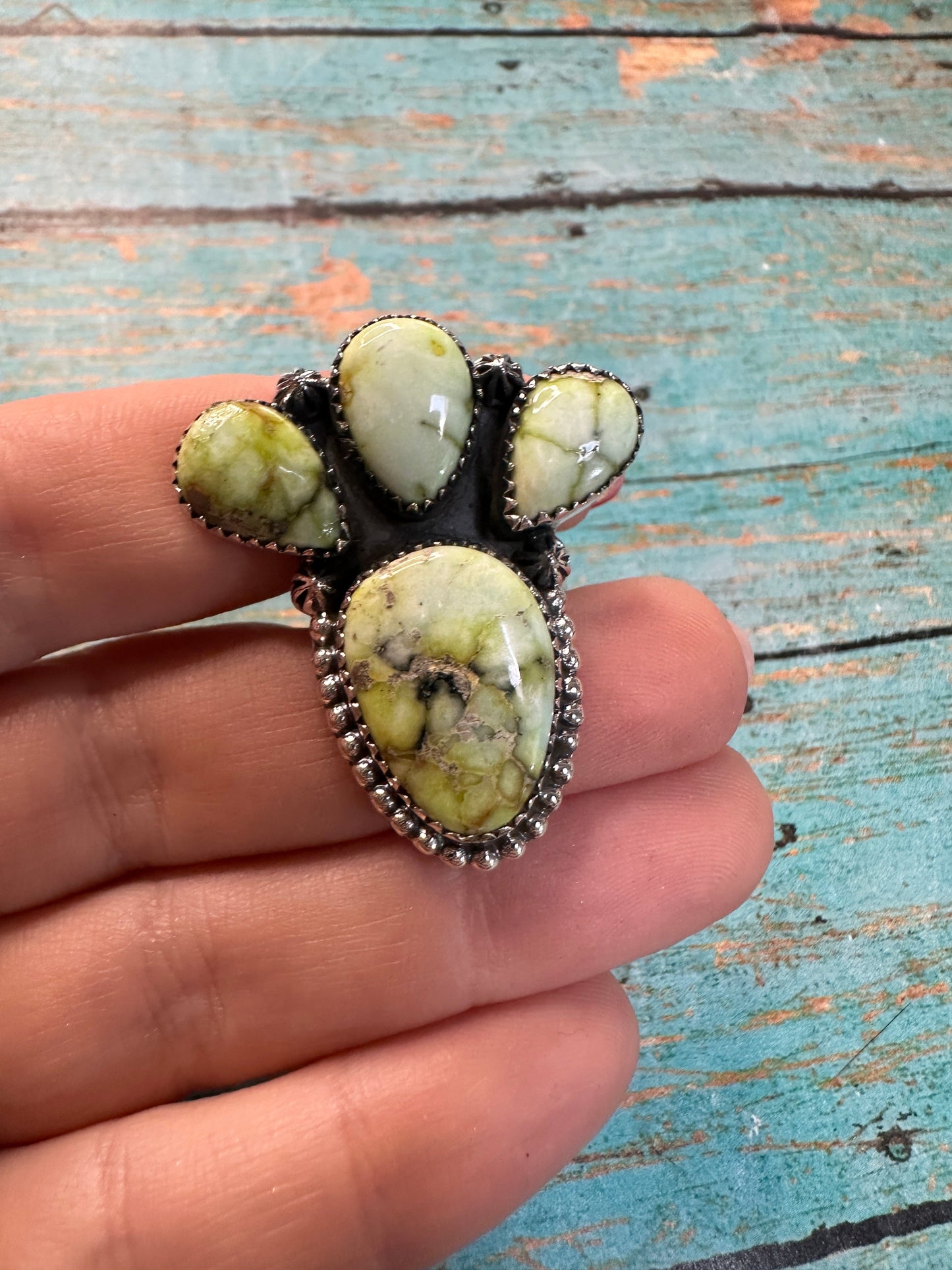 Beautiful Handmade Palomino Turquoise And Sterling Silver Adjustable 4 Stone Ring