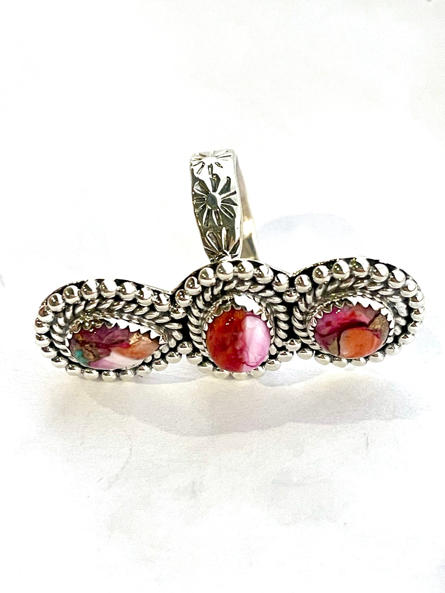 Beautiful Handmade Pink Dream Mojave And Sterling Silver Adjustable 3 Stone Ring