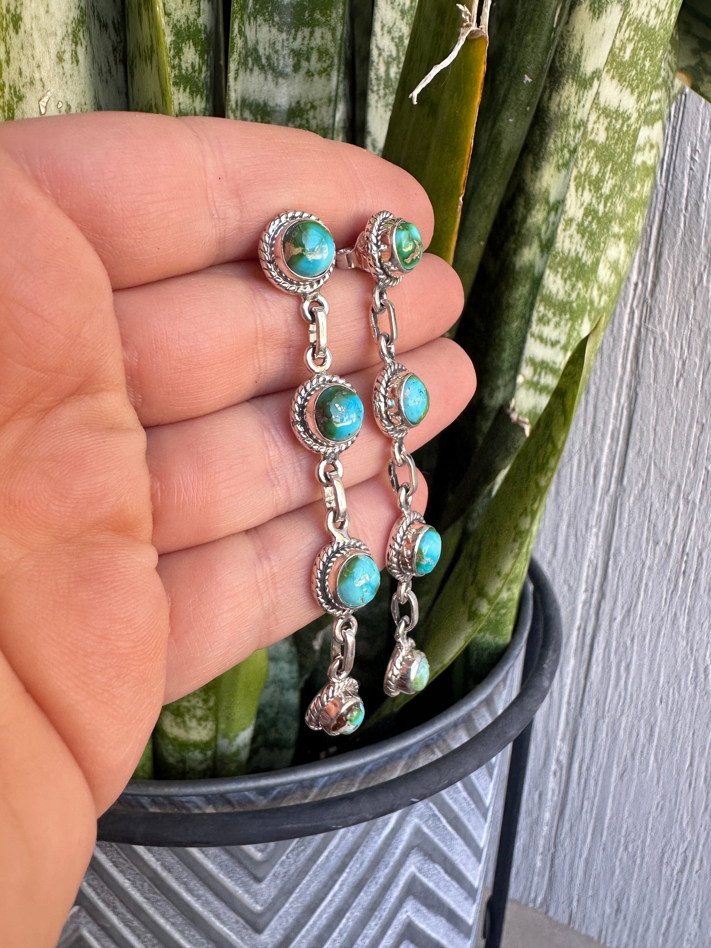 Handmade Sonoran Mountain Turquoise and Sterling Silver Dangles Style 2