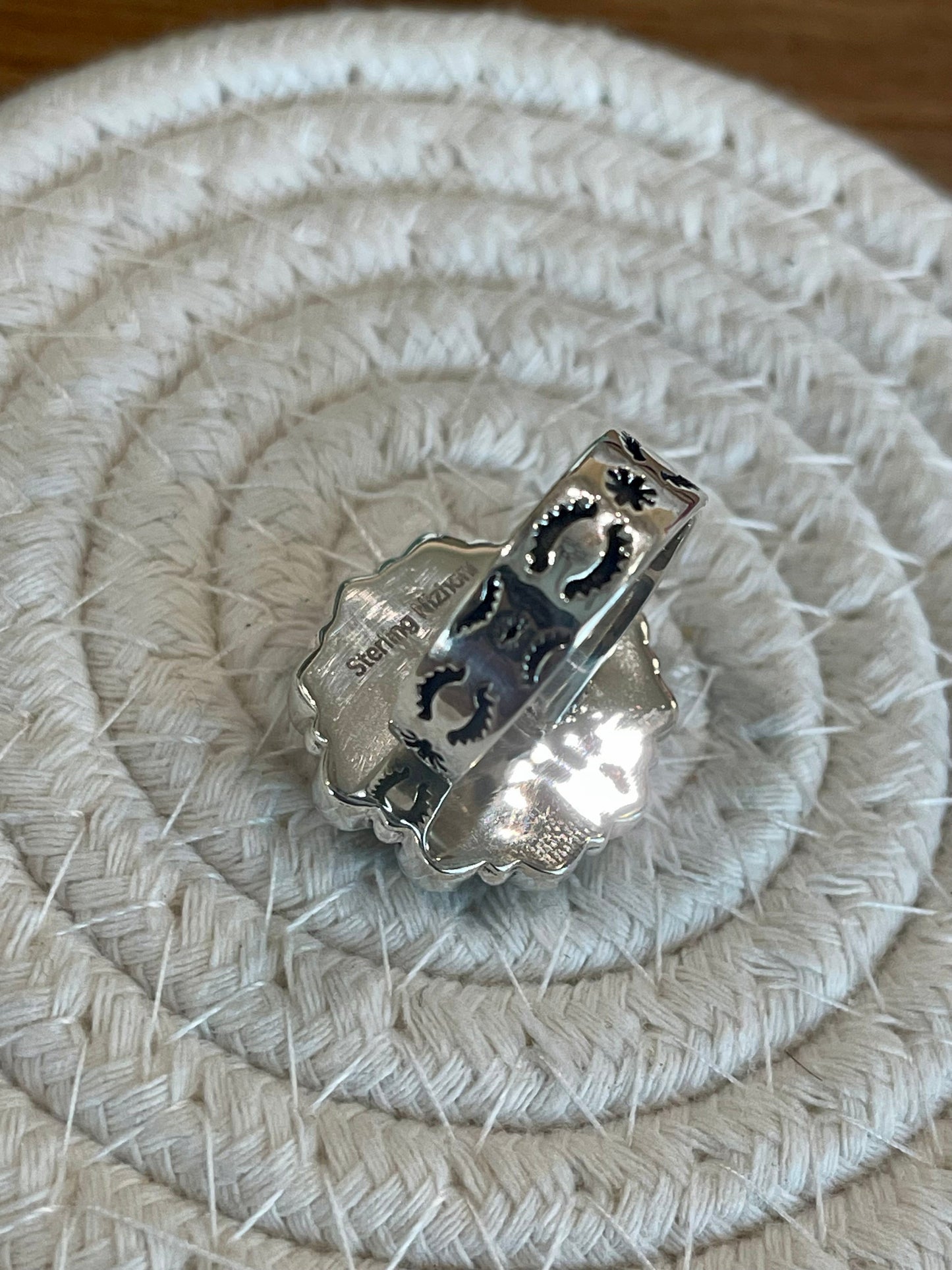 Beautiful Handmade White Buffalo And Sterling Silver Adjustable Cluster Ring