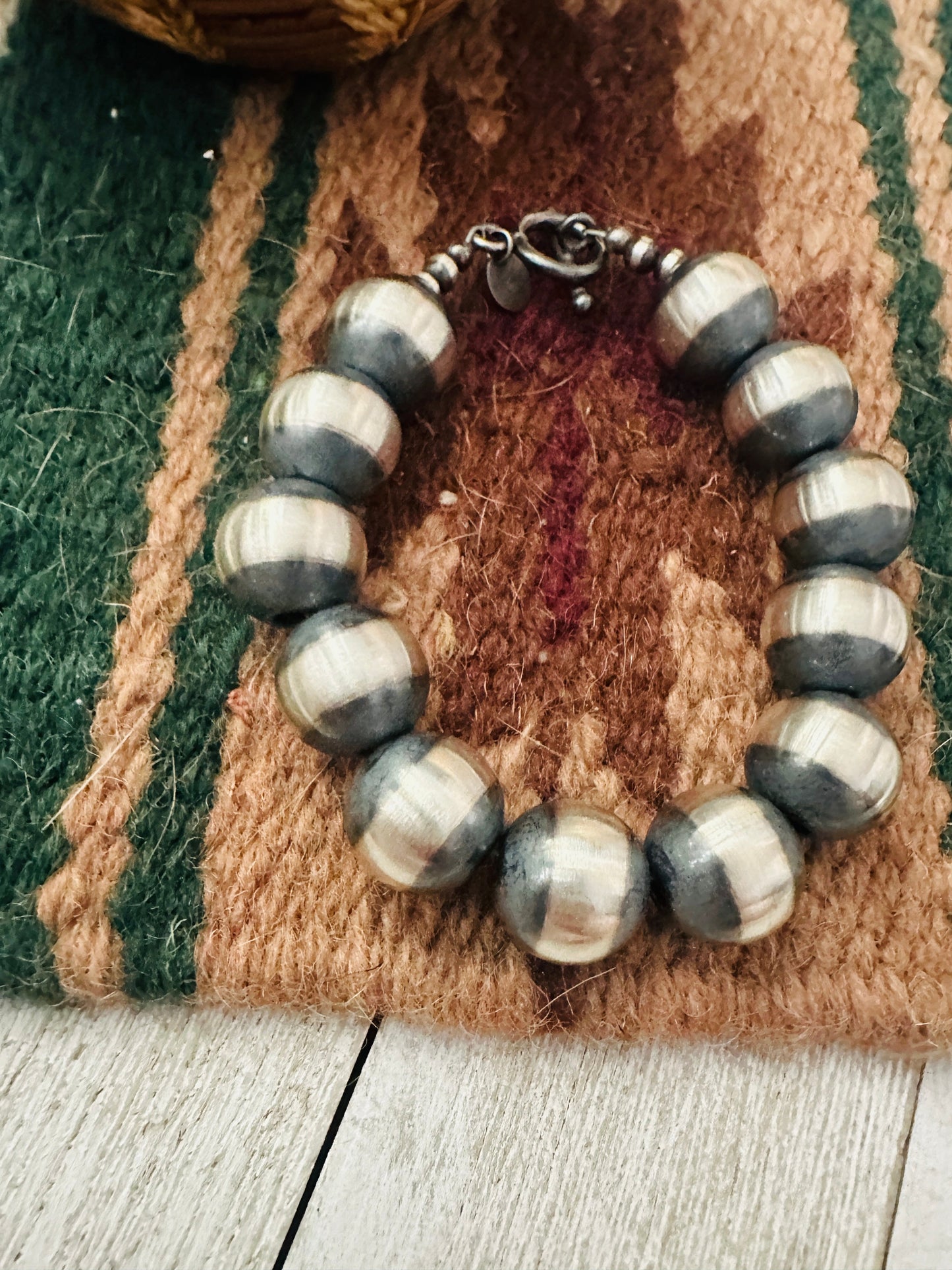 Navajo 14mm Sterling Silver Pearl Beaded Bracelet