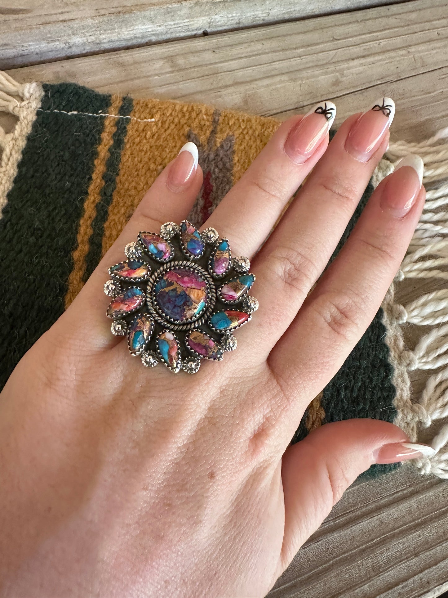 Beautiful Handmade Pink Dream Mojave And Sterling Silver Adjustable Ring