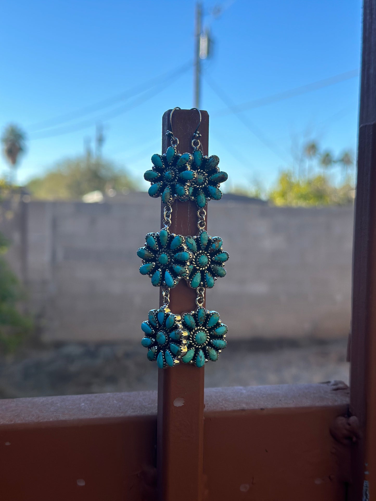 “Better Than Revenge” Handmade Turquoise and Sterling Silver Flower Dangle Earrings