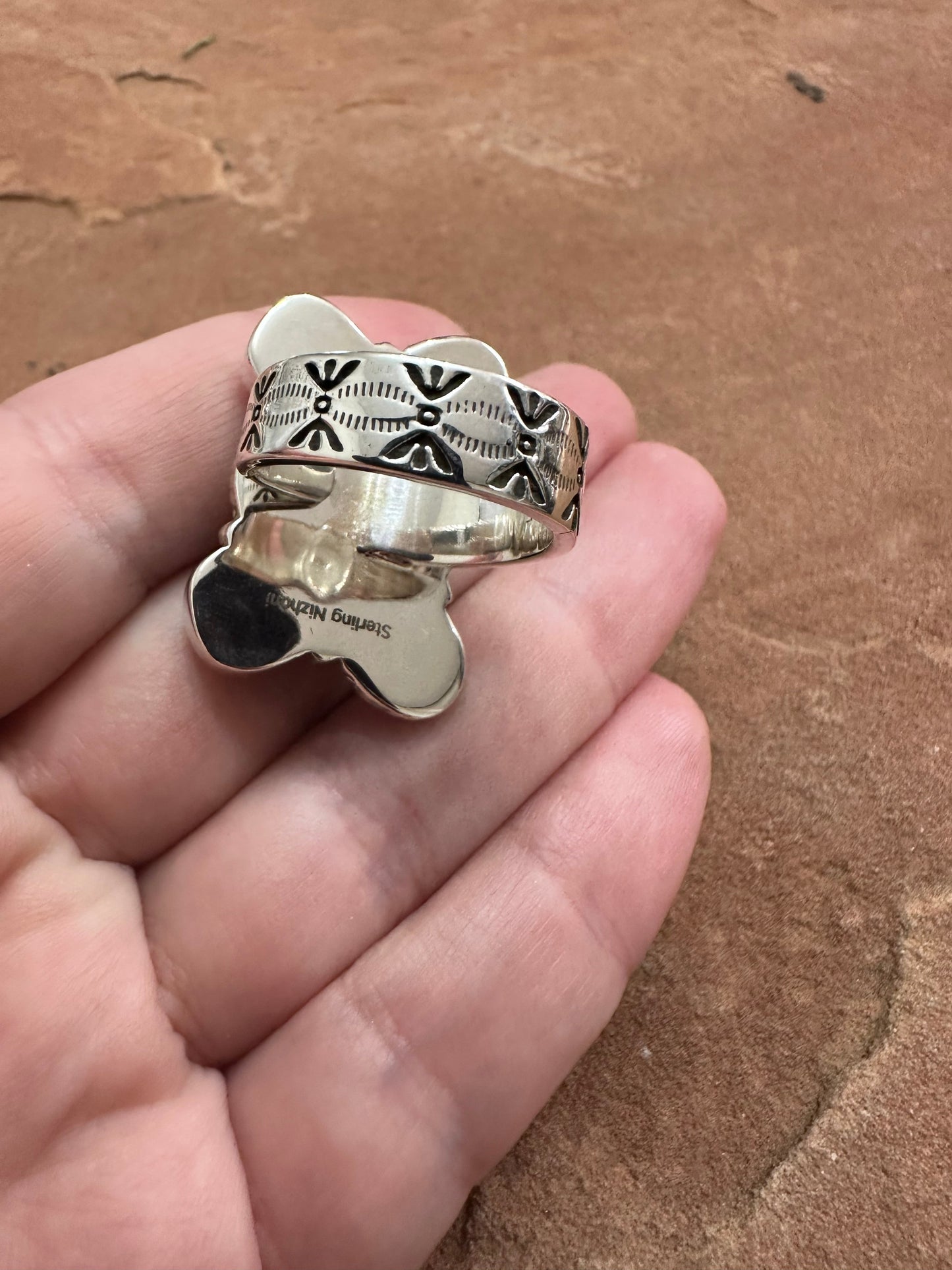 Beautiful Handmade White Buffalo And Sterling Silver Adjustable Ring