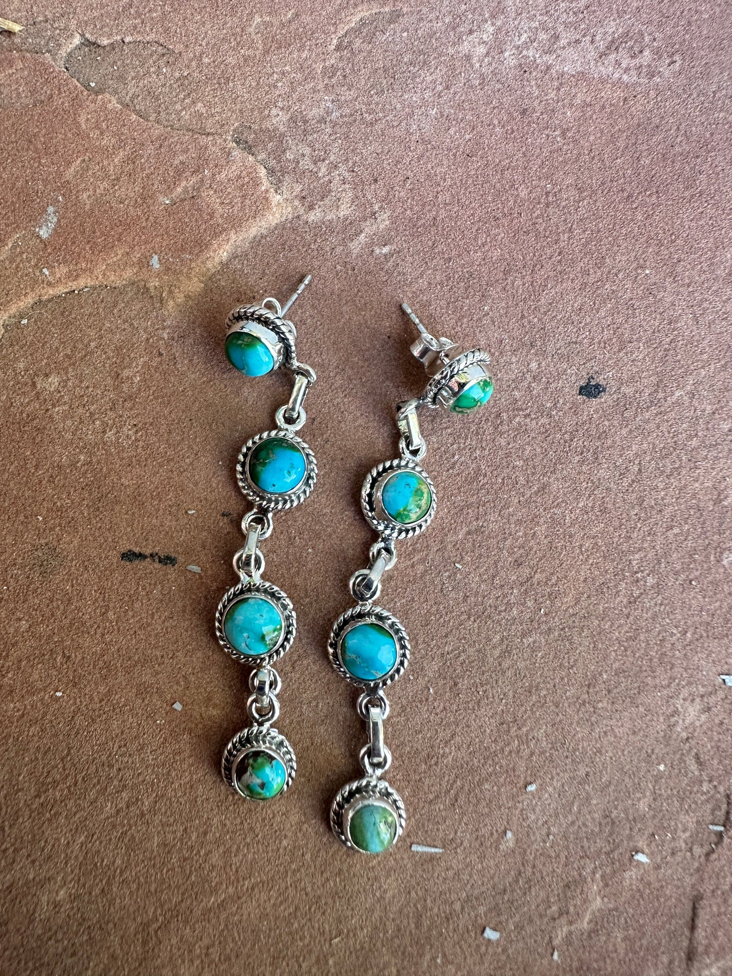 Handmade Sonoran Mountain Turquoise and Sterling Silver Dangles Style 2